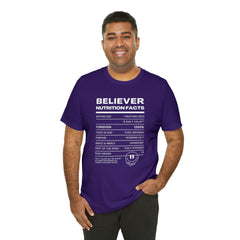 Believer Nutrition Facts Unisex Jersey Short Sleeve Tee