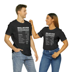 Believer Nutrition Facts Unisex Jersey Short Sleeve Tee