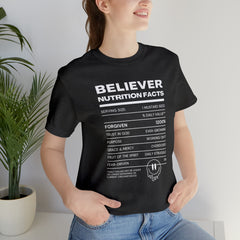 Believer Nutrition Facts Unisex Jersey Short Sleeve Tee