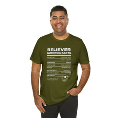 Believer Nutrition Facts Unisex Jersey Short Sleeve Tee