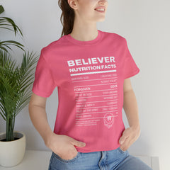 Believer Nutrition Facts Unisex Jersey Short Sleeve Tee