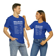 Believer Nutrition Facts Unisex Jersey Short Sleeve Tee