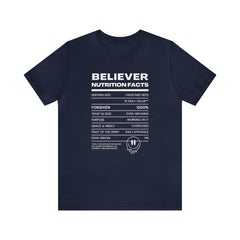 Believer Nutrition Facts Unisex Jersey Short Sleeve Tee