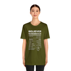 Believer Nutrition Facts Unisex Jersey Short Sleeve Tee