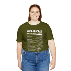 Believer Nutrition Facts Unisex Jersey Short Sleeve Tee