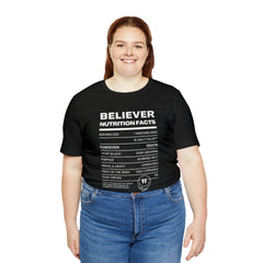 Believer Nutrition Facts Unisex Jersey Short Sleeve Tee