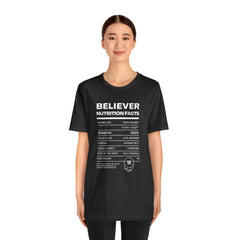 Believer Nutrition Facts Unisex Jersey Short Sleeve Tee