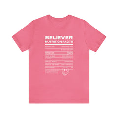 Believer Nutrition Facts Unisex Jersey Short Sleeve Tee