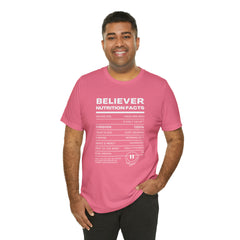 Believer Nutrition Facts Unisex Jersey Short Sleeve Tee