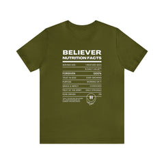 Believer Nutrition Facts Unisex Jersey Short Sleeve Tee