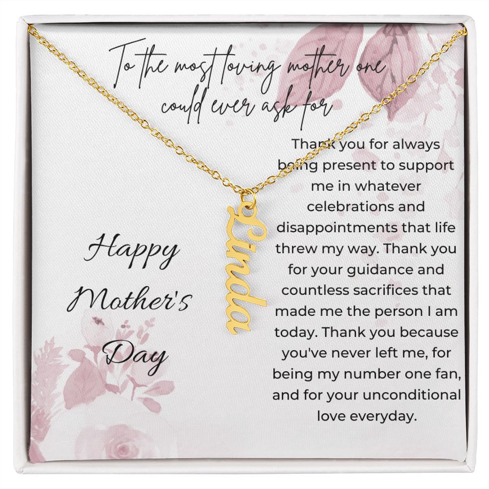 Stainless Steel | 18k Yellow Gold Vertical Name Necklace and Pendant with Mother's Day