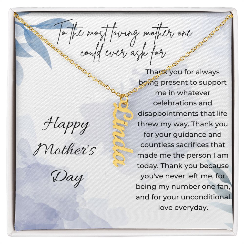 Vertical Stainless Steel Name Necklace Pendant with Mother's Day Card