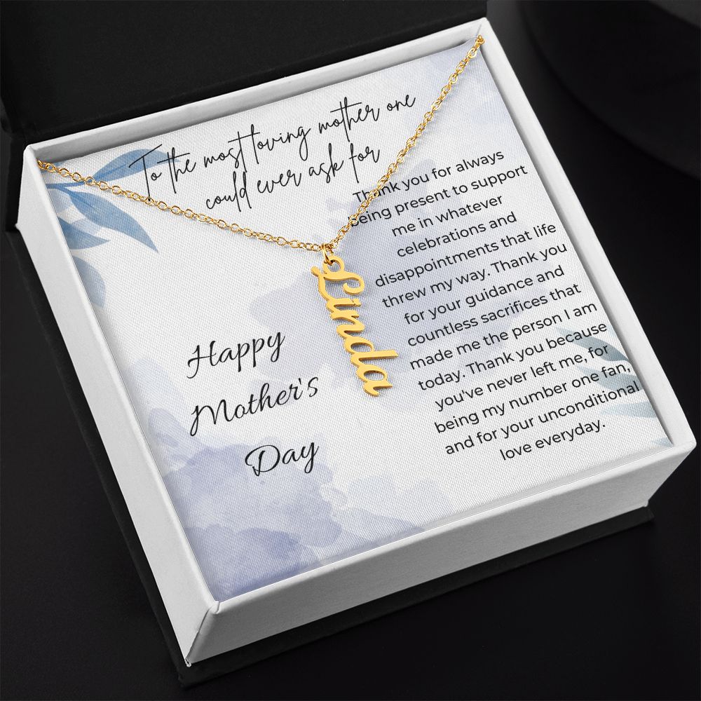 Vertical Stainless Steel Name Necklace Pendant with Mother's Day Card