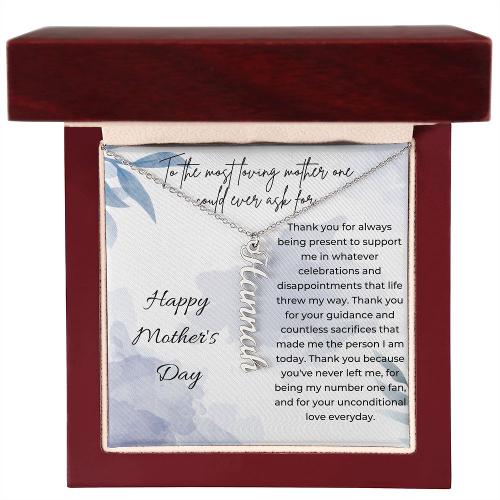 Vertical Stainless Steel Name Necklace Pendant with Mother's Day Card