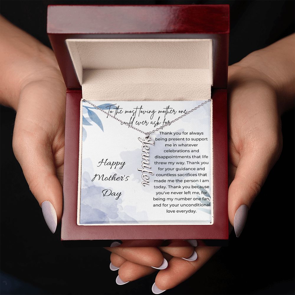 Vertical Stainless Steel Name Necklace Pendant with Mother's Day Card