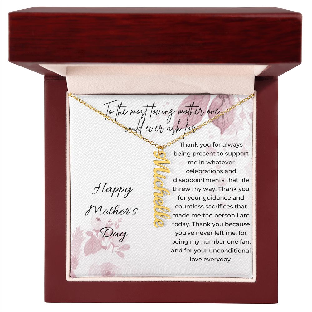 Stainless Steel | 18k Yellow Gold Vertical Name Necklace and Pendant with Mother's Day