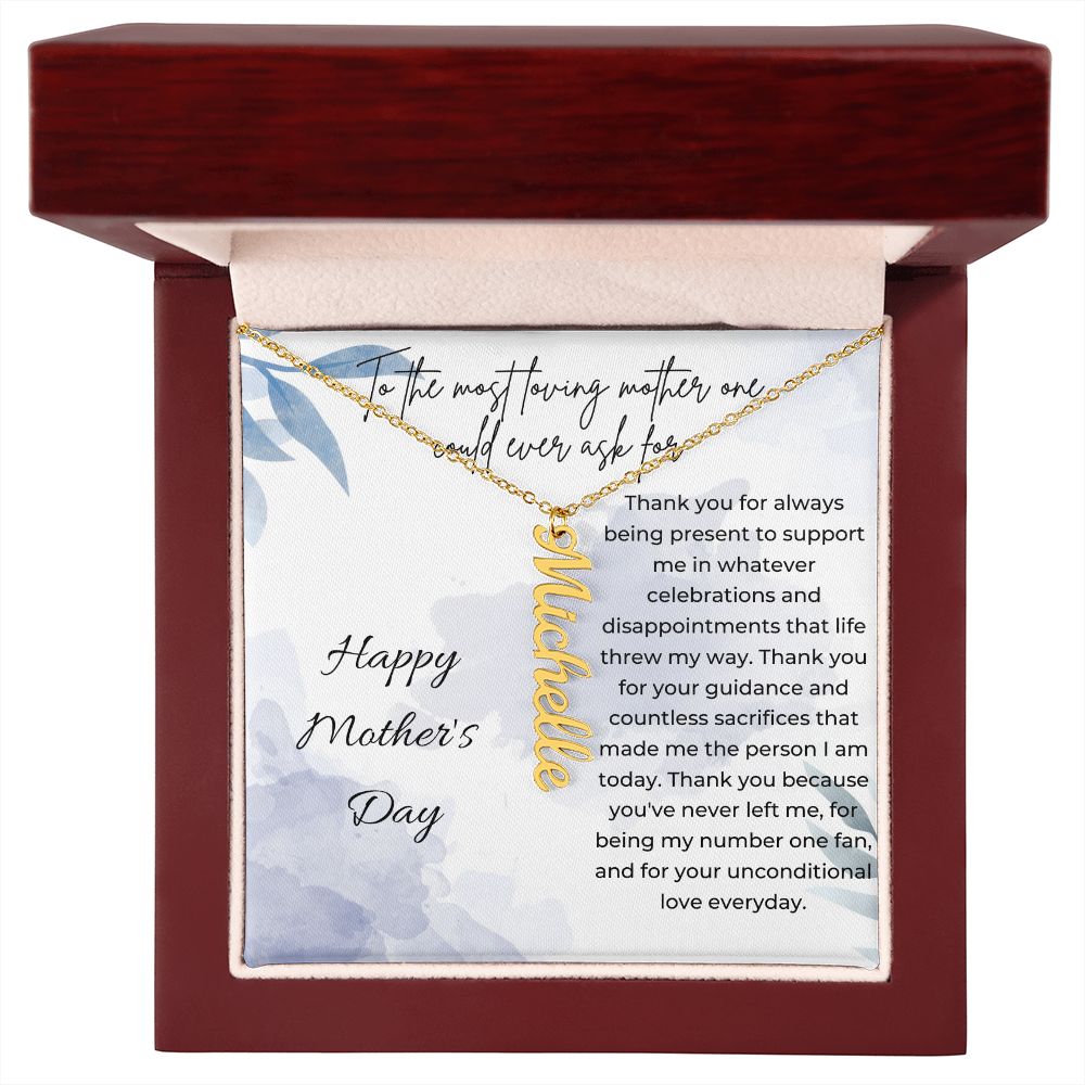 Vertical Stainless Steel Name Necklace Pendant with Mother's Day Card