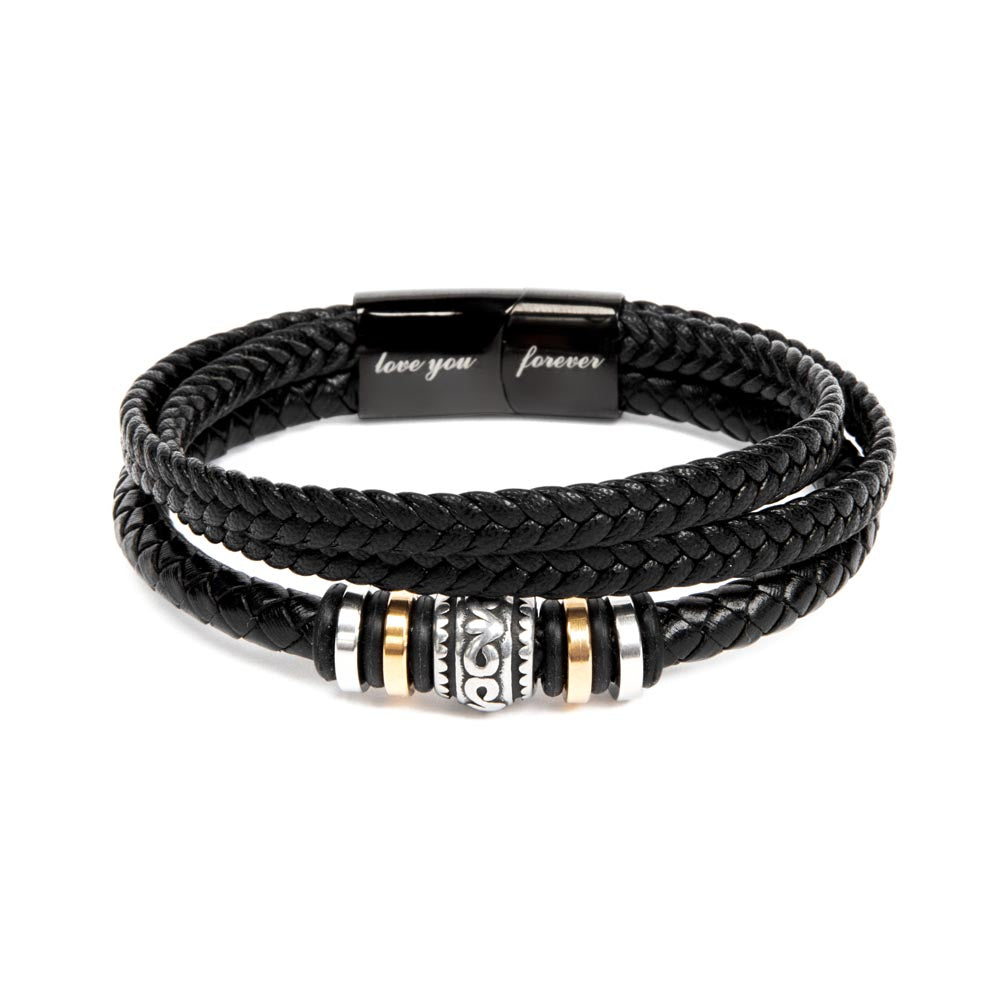 Stainless Steel Handmade Braided Men's Black Vegan Leather Bracelet | Love You Forever