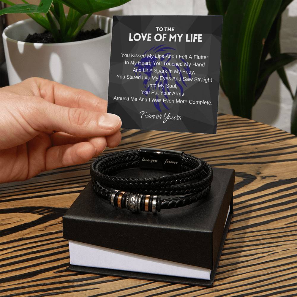 Stainless Steel Handmade Braided Men's Black Vegan Leather Bracelet | Love You Forever