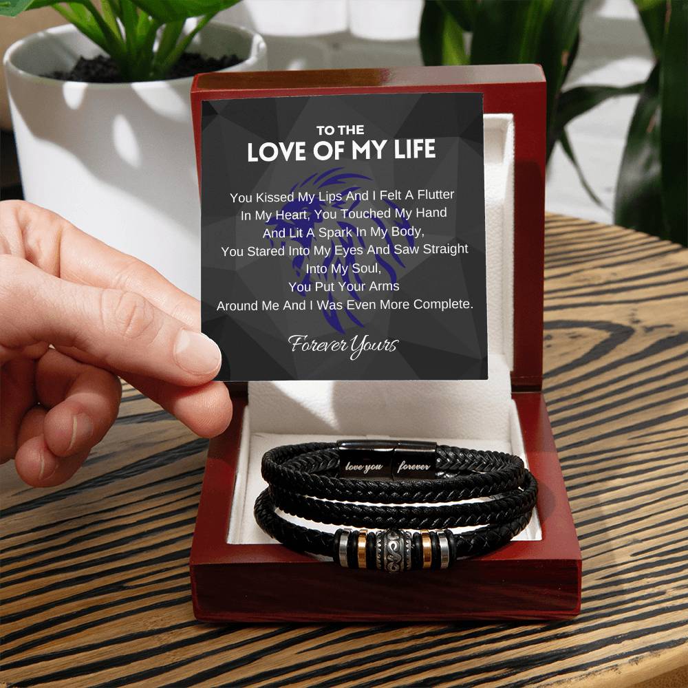 Stainless Steel Handmade Braided Men's Black Vegan Leather Bracelet | Love You Forever