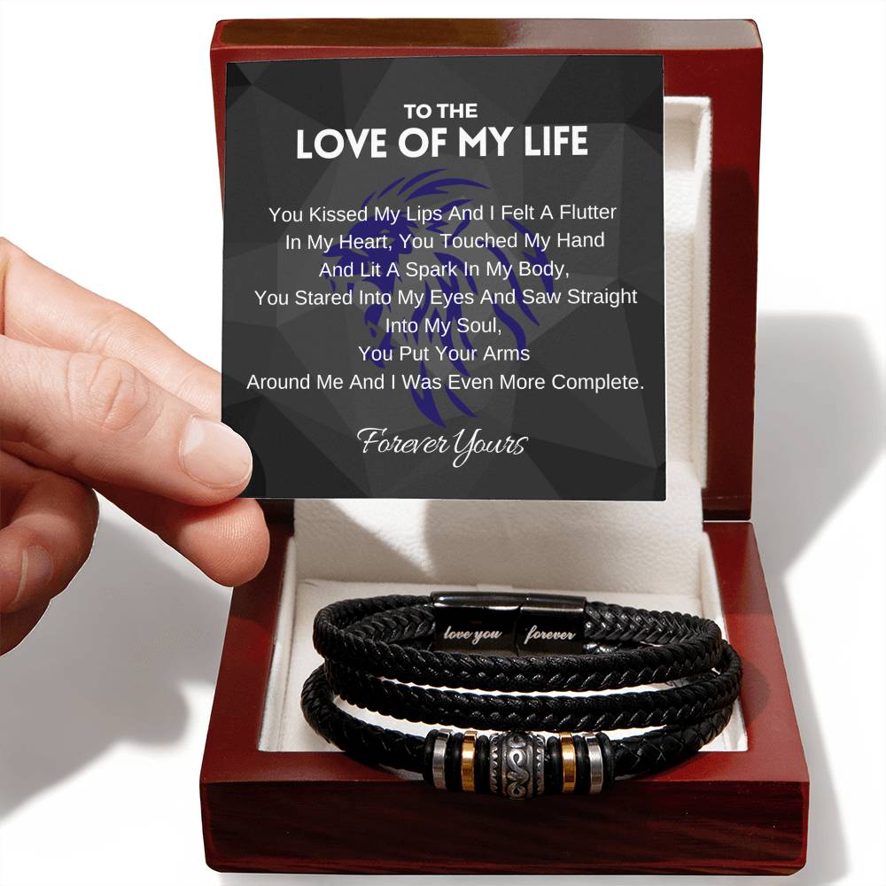 Stainless Steel Handmade Braided Men's Black Vegan Leather Bracelet | Love You Forever