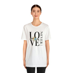 Love Never Fails White Unisex Jersey Short Sleeve Tee