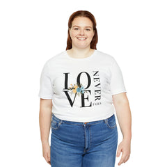 Love Never Fails White Unisex Jersey Short Sleeve Tee