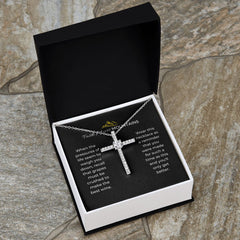 Faith Moves Mountains Cubic Zirconia Cross Necklace-Black Message Card