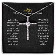 Faith Moves Mountains Cubic Zirconia Cross Necklace-Black Message Card