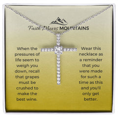 Faith Moves Mountains Cubic Zirconia Cross Necklace-Gold Message Card