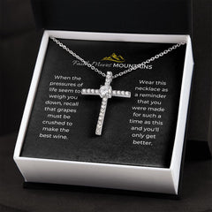 Faith Moves Mountains Cubic Zirconia Cross Necklace-Black Message Card