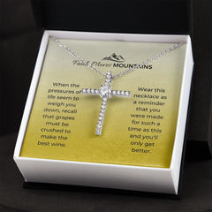 Faith Moves Mountains Cubic Zirconia Cross Necklace-Gold Message Card