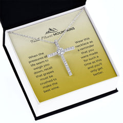Faith Moves Mountains Cubic Zirconia Cross Necklace-Gold Message Card