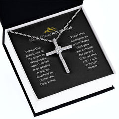 Faith Moves Mountains Cubic Zirconia Cross Necklace-Black Message Card