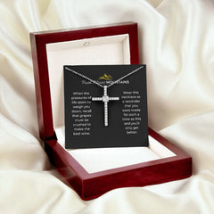 Faith Moves Mountains Cubic Zirconia Cross Necklace-Black Message Card