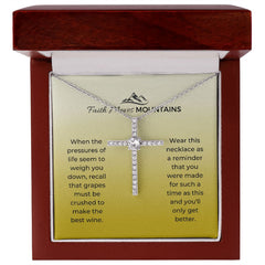 Faith Moves Mountains Cubic Zirconia Cross Necklace-Gold Message Card