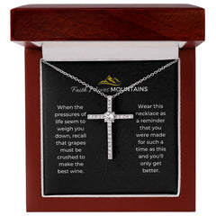 Faith Moves Mountains Cubic Zirconia Cross Necklace-Black Message Card