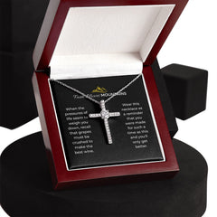 Faith Moves Mountains Cubic Zirconia Cross Necklace-Black Message Card
