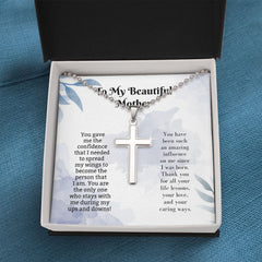 Stainless Cross Necklace For W/ Ball Chain & MC For Mom