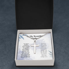 Stainless Cross Necklace For W/ Ball Chain & MC For Mom