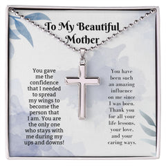 Stainless Cross Necklace For W/ Ball Chain & MC For Mom