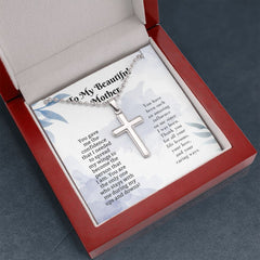 Stainless Cross Necklace For W/ Ball Chain & MC For Mom