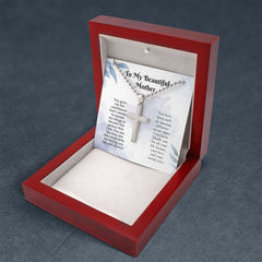 Stainless Cross Necklace For W/ Ball Chain & MC For Mom
