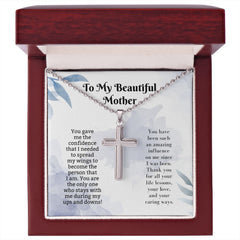 Stainless Cross Necklace For W/ Ball Chain & MC For Mom