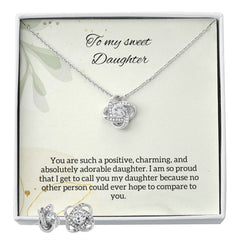 Cassidy Love Knot Earring & Necklace Set For Daughter