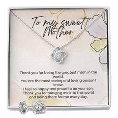 Cassidy Love Knot Earring And Necklace Set For Mom