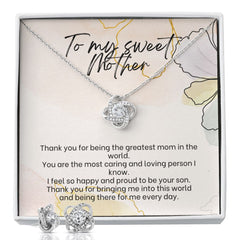 Cassidy Love Knot Earring And Necklace Set For Mom