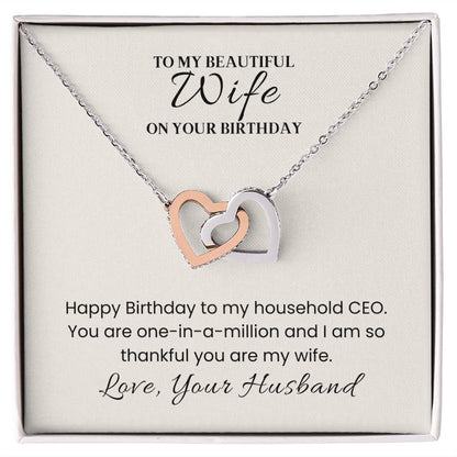 Interlocking Hearts Necklace for Wife Birthday