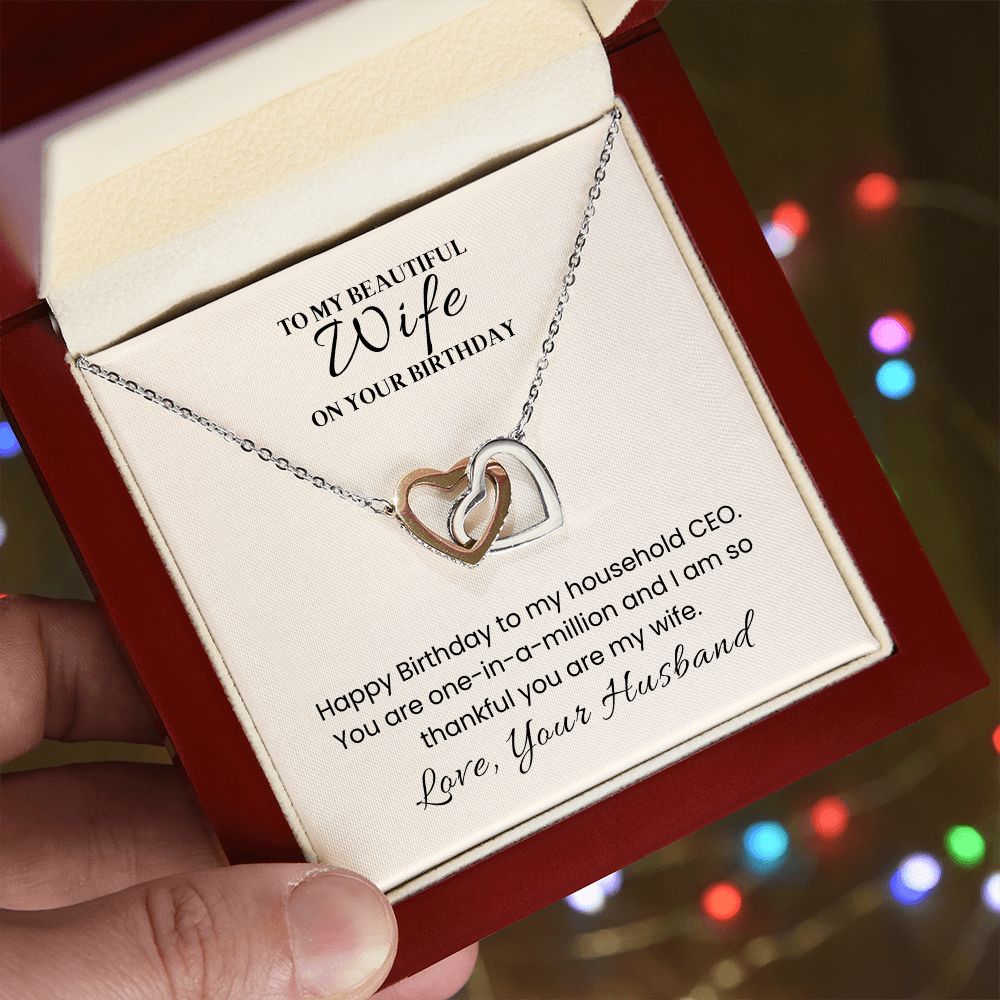 Interlocking Hearts Necklace for Wife Birthday