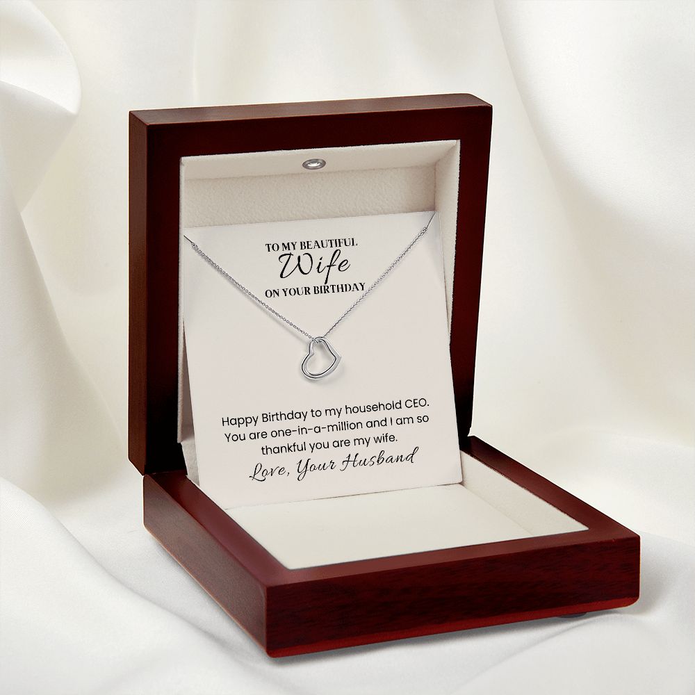 Delicate Heart Sterling Silver Necklace for Wife Birthday